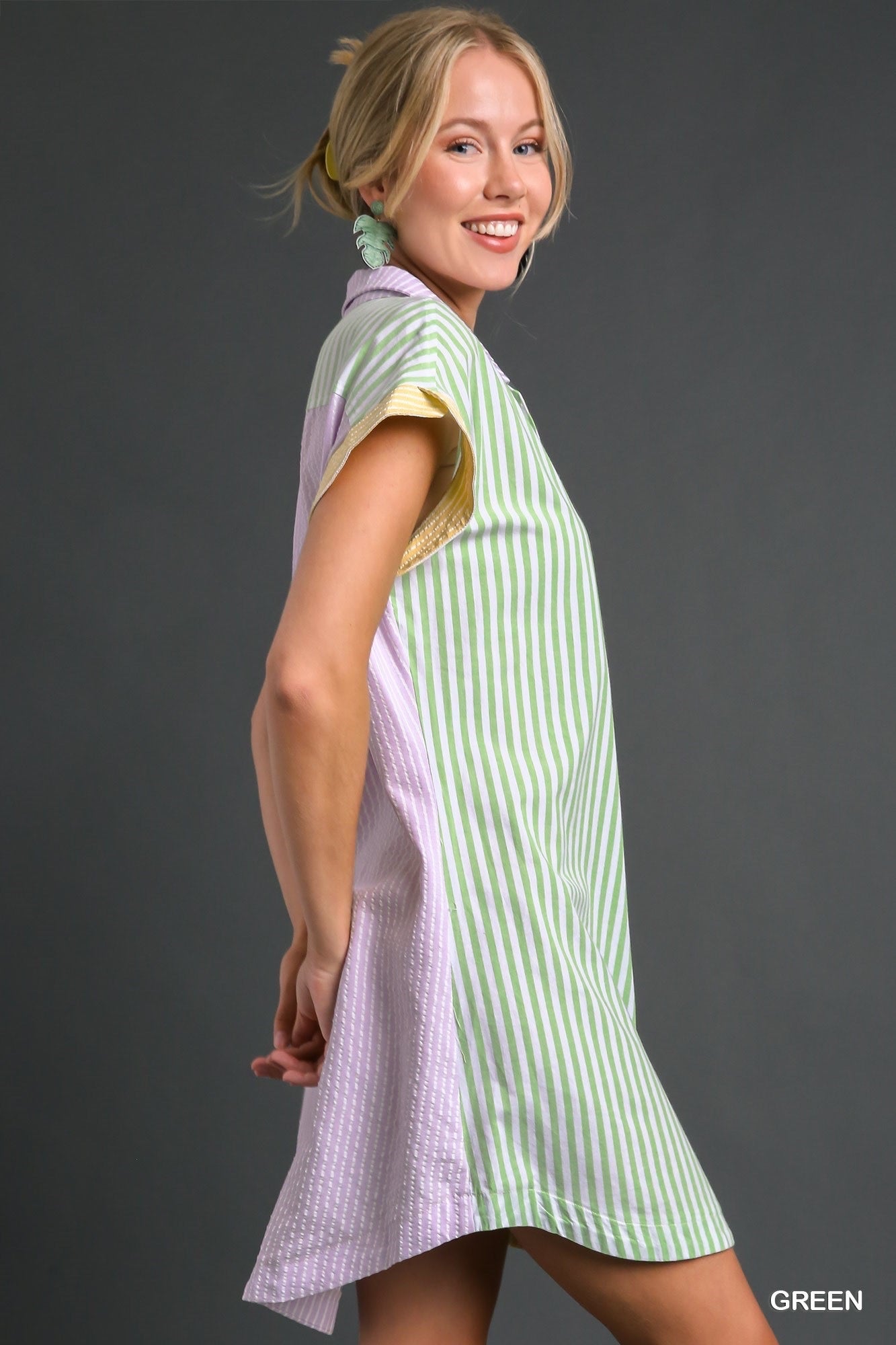 Seersucker Shirt Dress - Green/Purple
