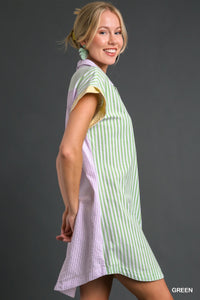 Seersucker Shirt Dress - Green/Purple