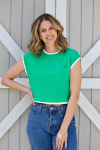2 Tone Cap Top -Kelly Green/White
