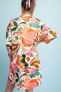 Scrolling Floral Shirt Dress - Ivory Mix