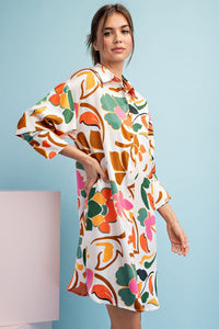 Scrolling Floral Shirt Dress - Ivory Mix