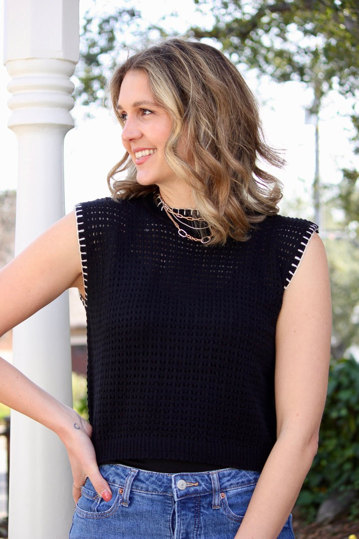 Crochet Knit Tank - Onyx