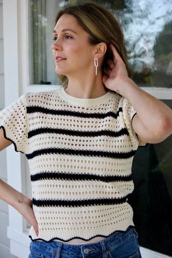 Scalloped Striped Sweater - Cookies N Cream
