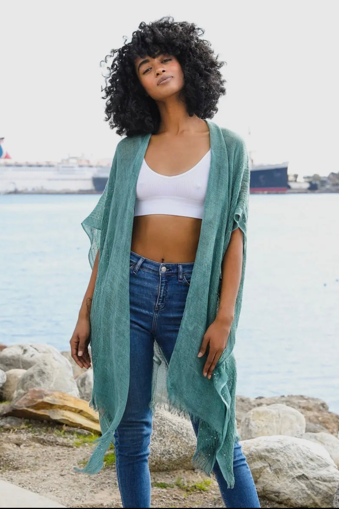 Open Weave Sequin Kimono