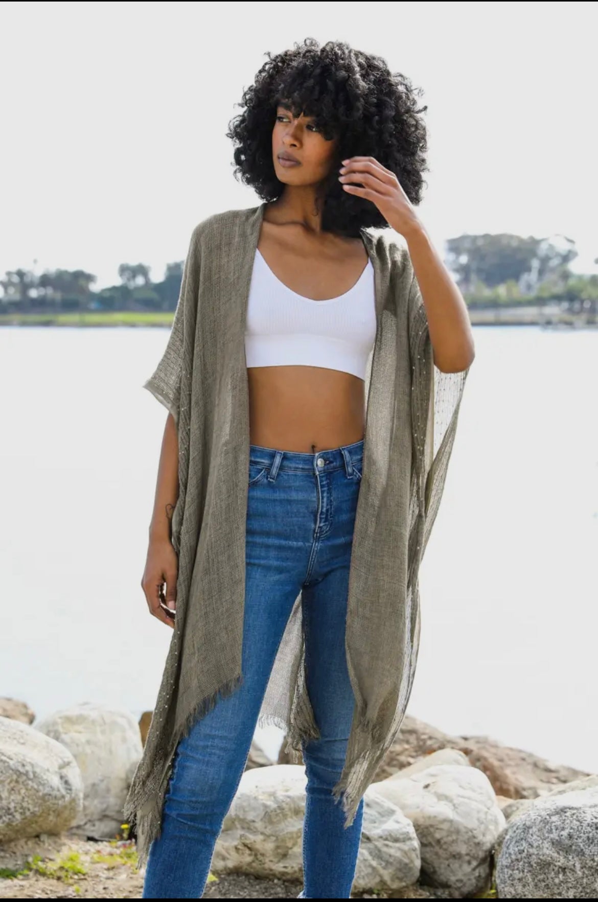 Open Weave Sequin Kimono