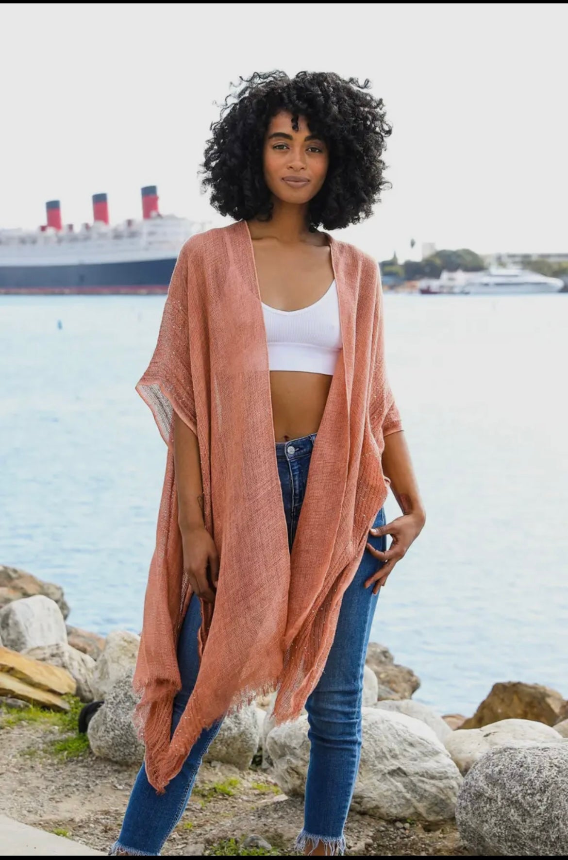 Open Weave Sequin Kimono