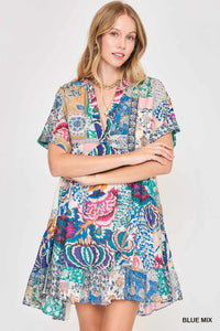 Presley Patchwork Mini Dress - Blue Mix