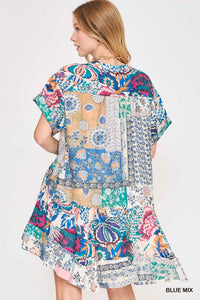 Presley Patchwork Mini Dress - Blue Mix