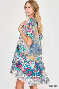 Presley Patchwork Mini Dress - Blue Mix