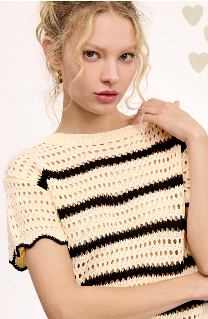 Scalloped Striped Sweater - Cookies N Cream