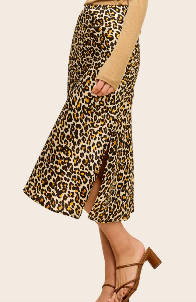 Satin Golden Leopard Skirt