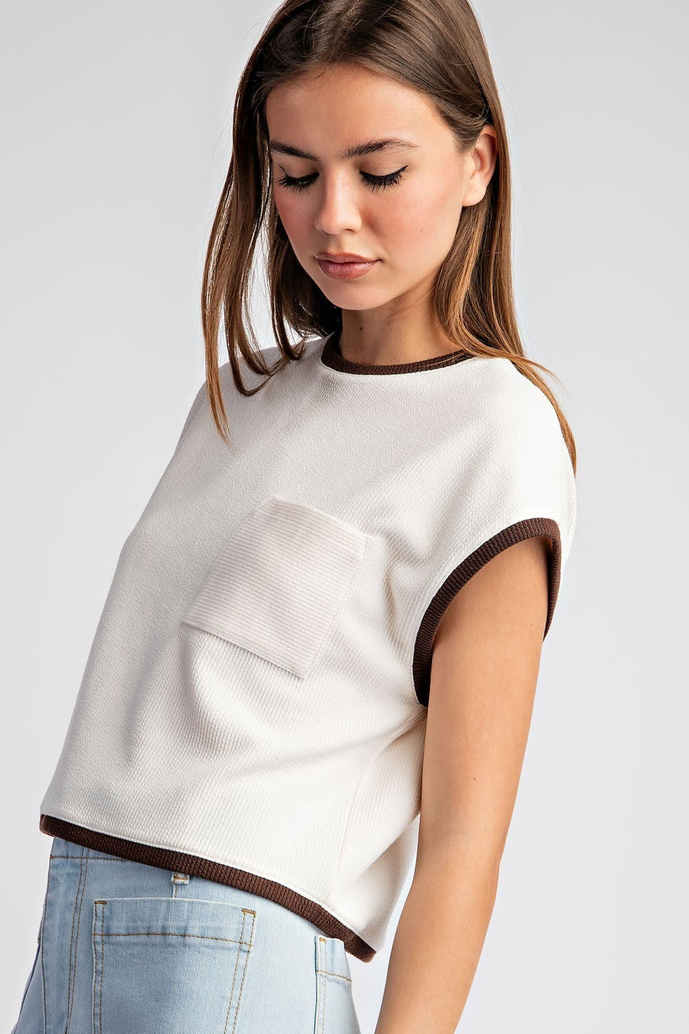 2 Tone Cap Top - Creme/Brown