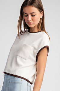 2 Tone Cap Top - Creme/Brown