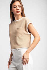 2 Tone Cap Top - Tan/Creme