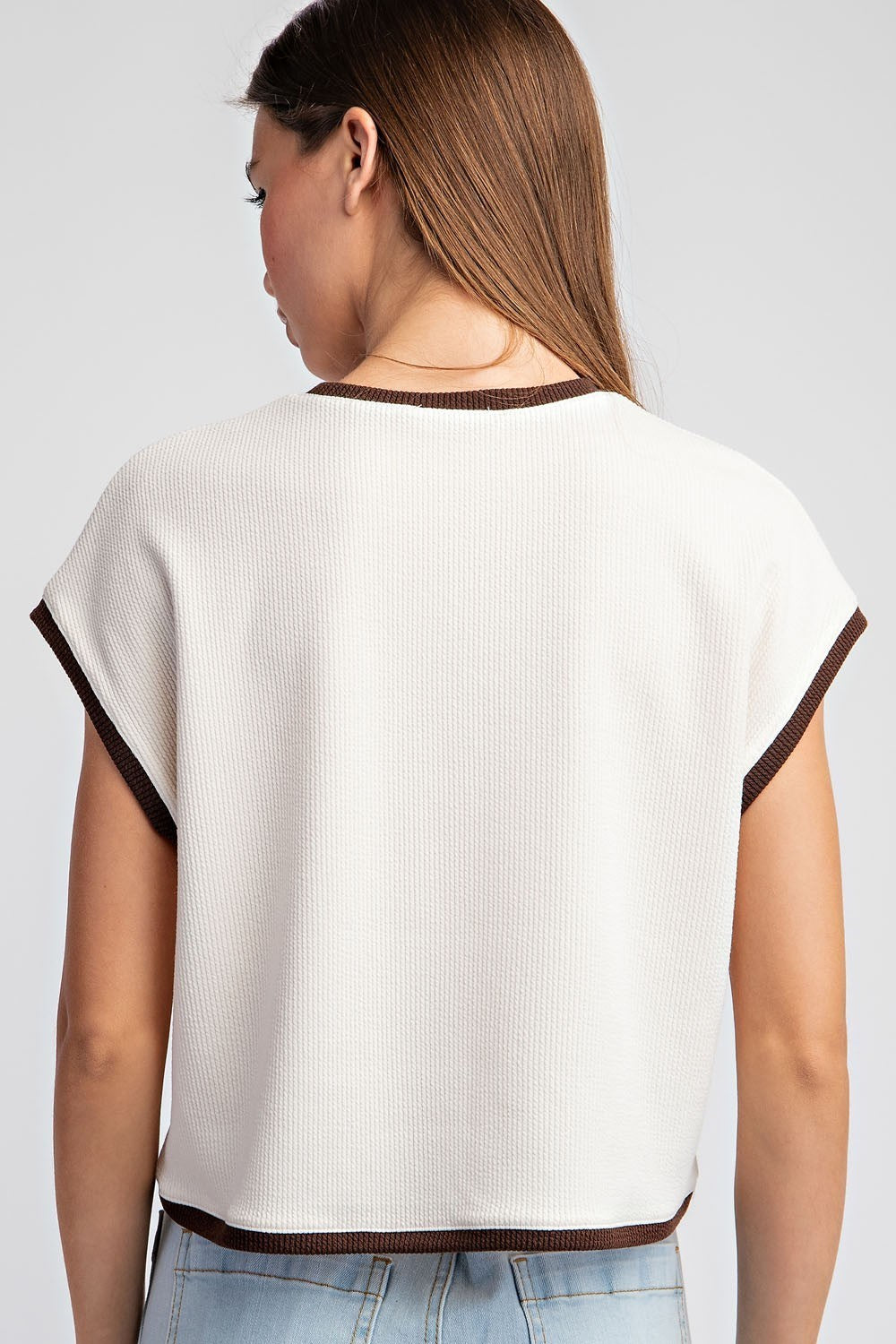 2 Tone Cap Top - Creme/Brown