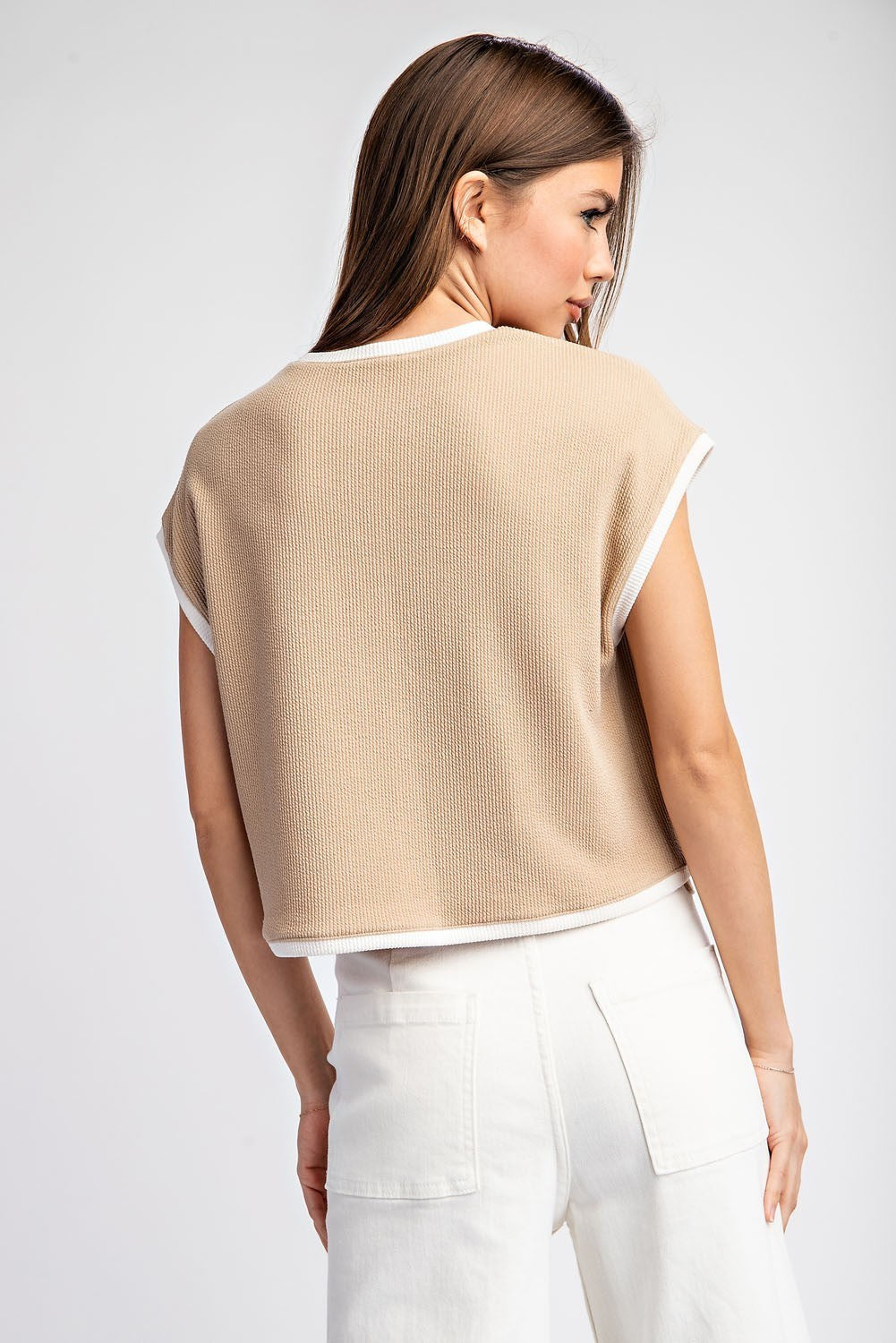2 Tone Cap Top - Tan/Creme