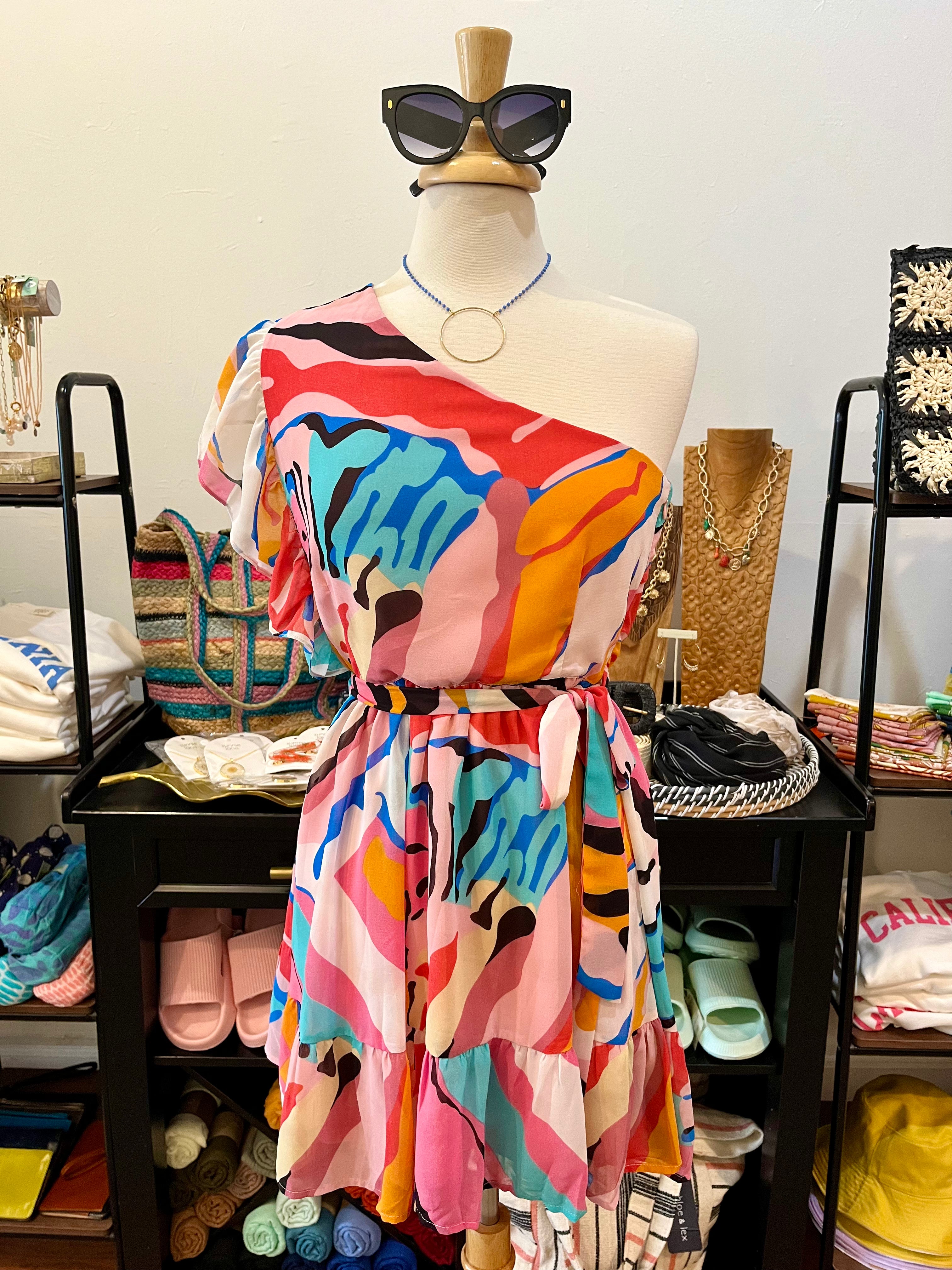 Bright Zebra One Shoulder Dress