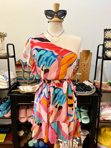 Bright Zebra One Shoulder Dress