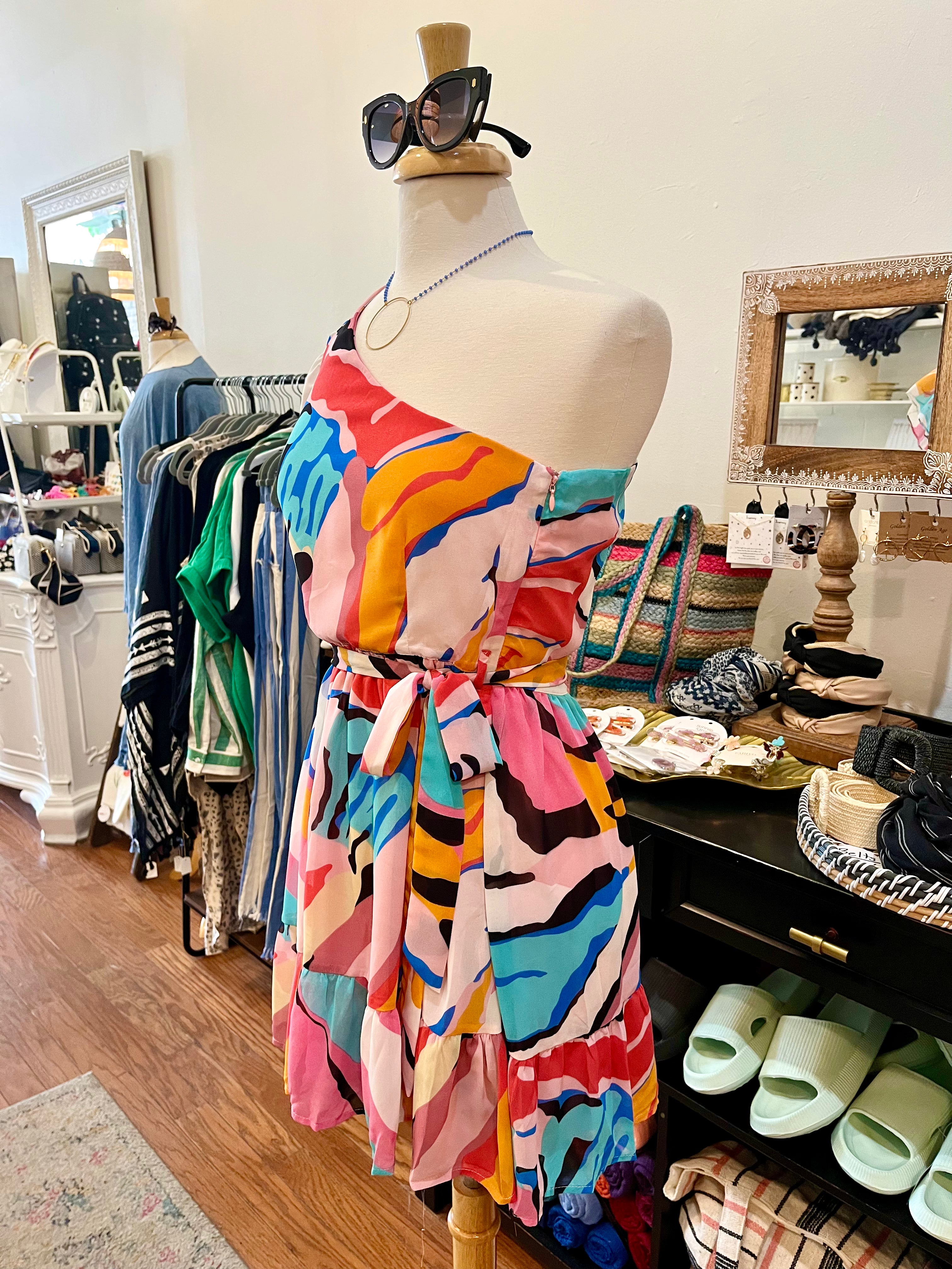 Bright Zebra One Shoulder Dress
