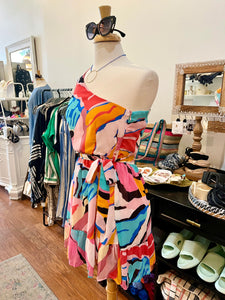 Bright Zebra One Shoulder Dress