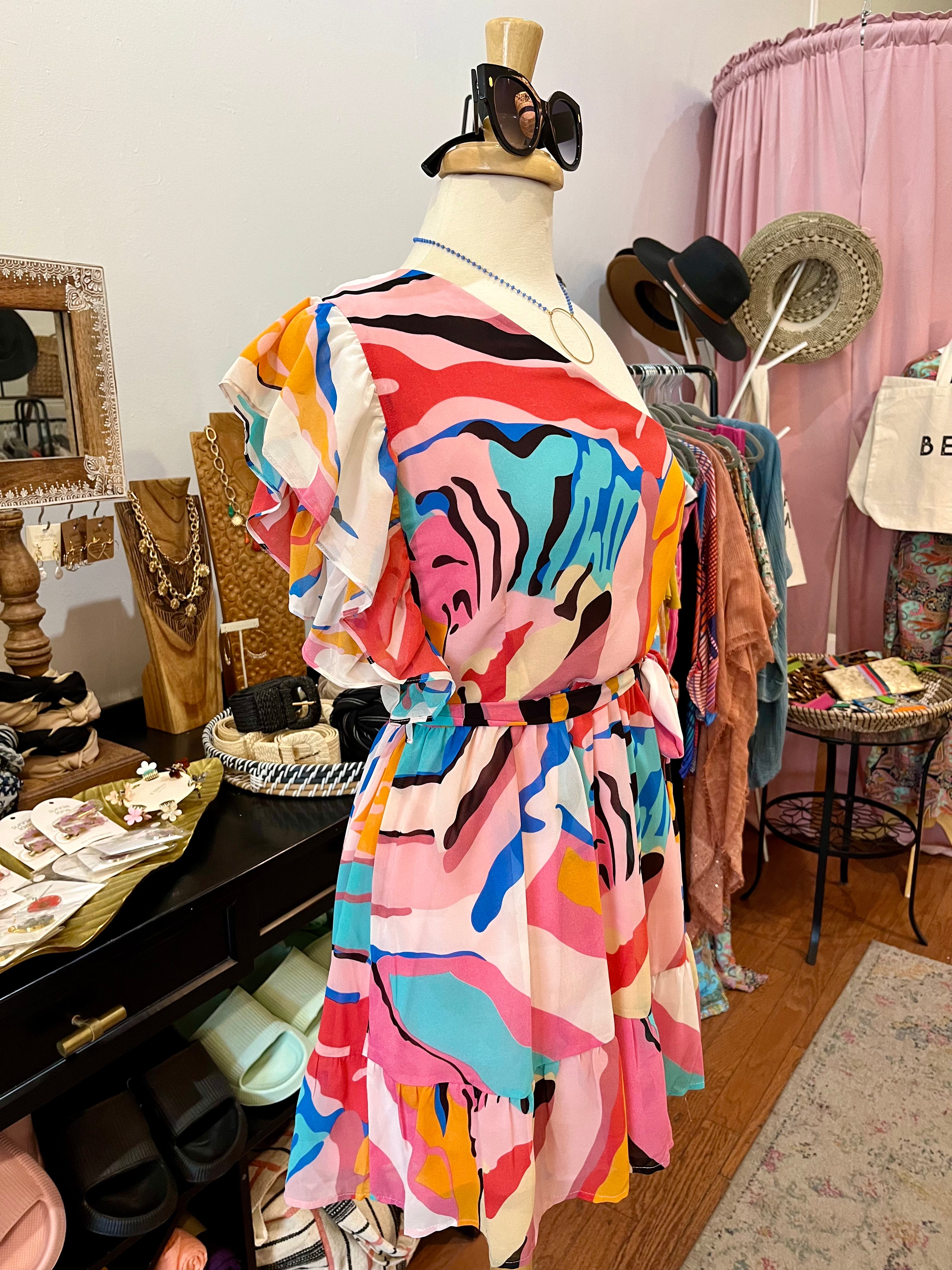 Bright Zebra One Shoulder Dress