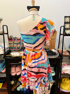 Bright Zebra One Shoulder Dress