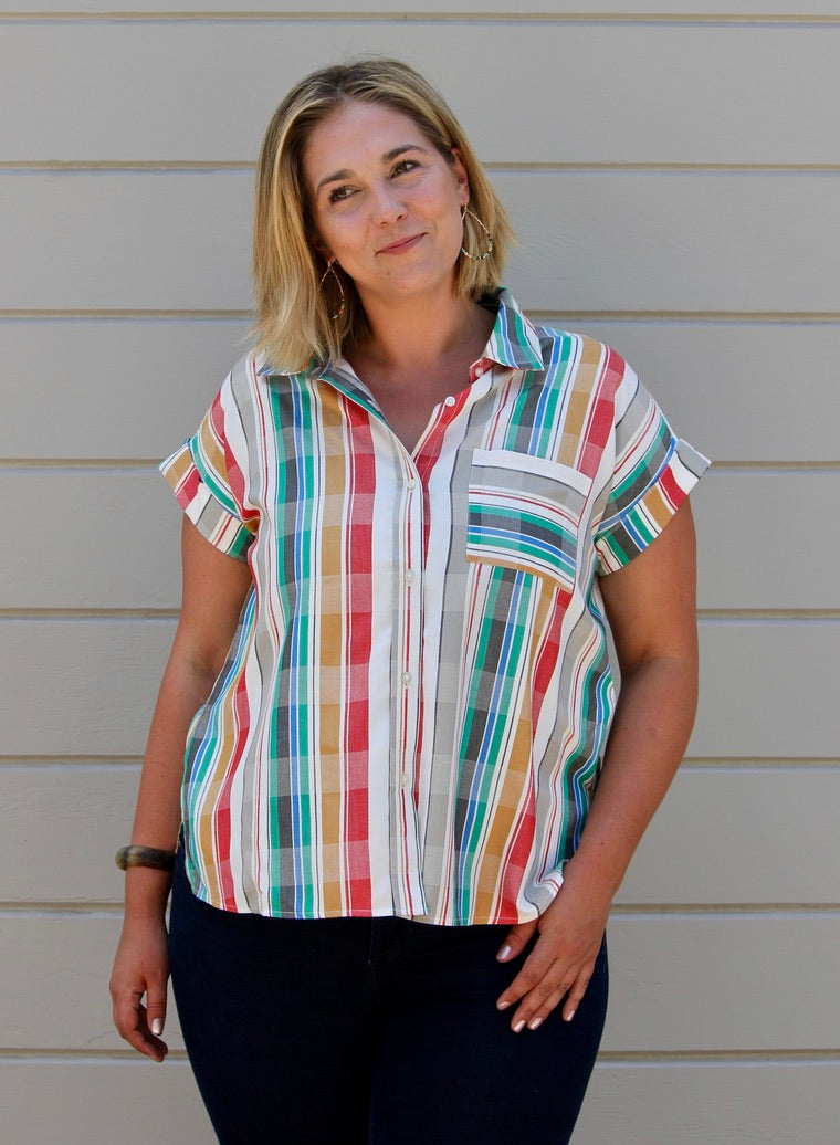 Rainbow Vertical Stripe Pocket Shirt