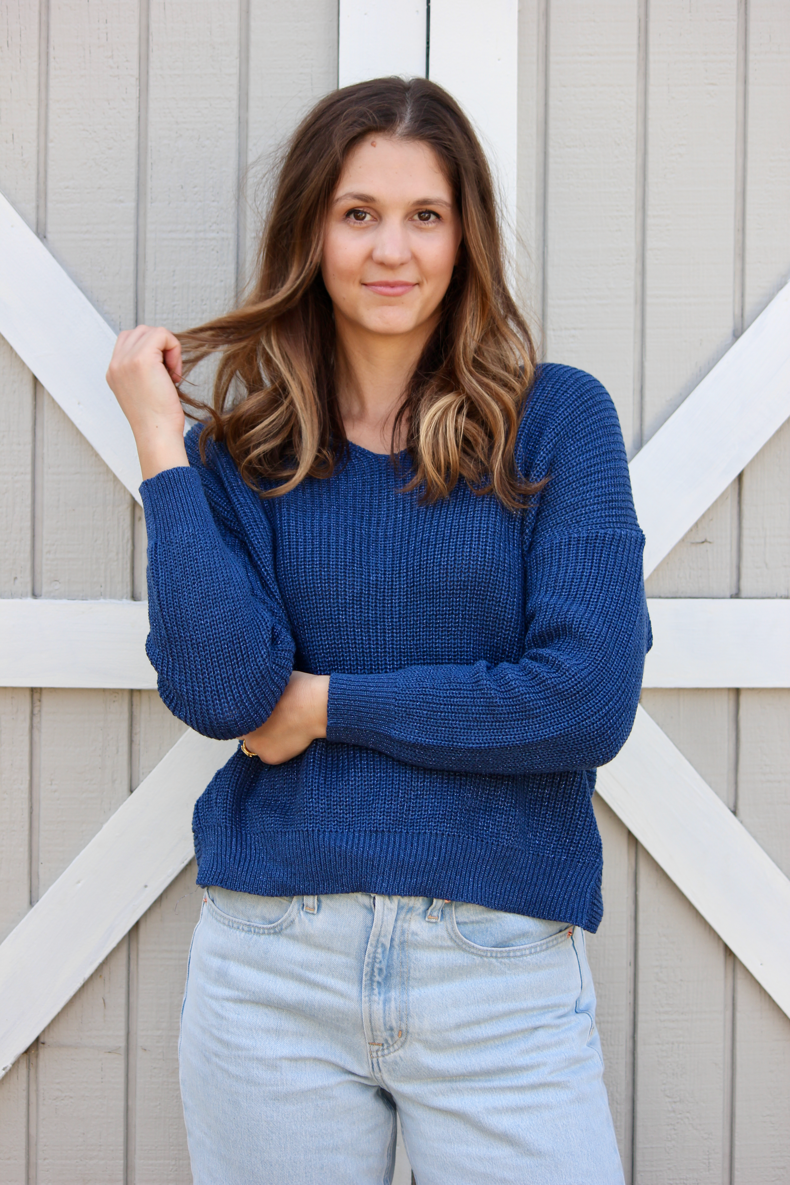 Twist Back Sweater - Metallic Blue