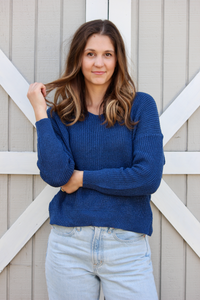 Twist Back Sweater - Metallic Blue