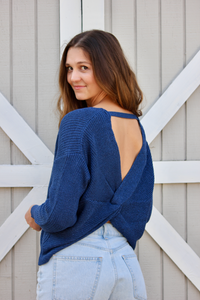 Twist Back Sweater - Metallic Blue