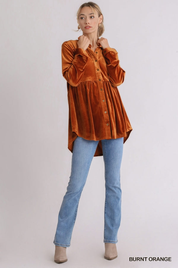 orange velvet shirt