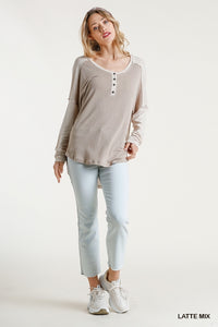 Two Tone Henley - Latte Mix