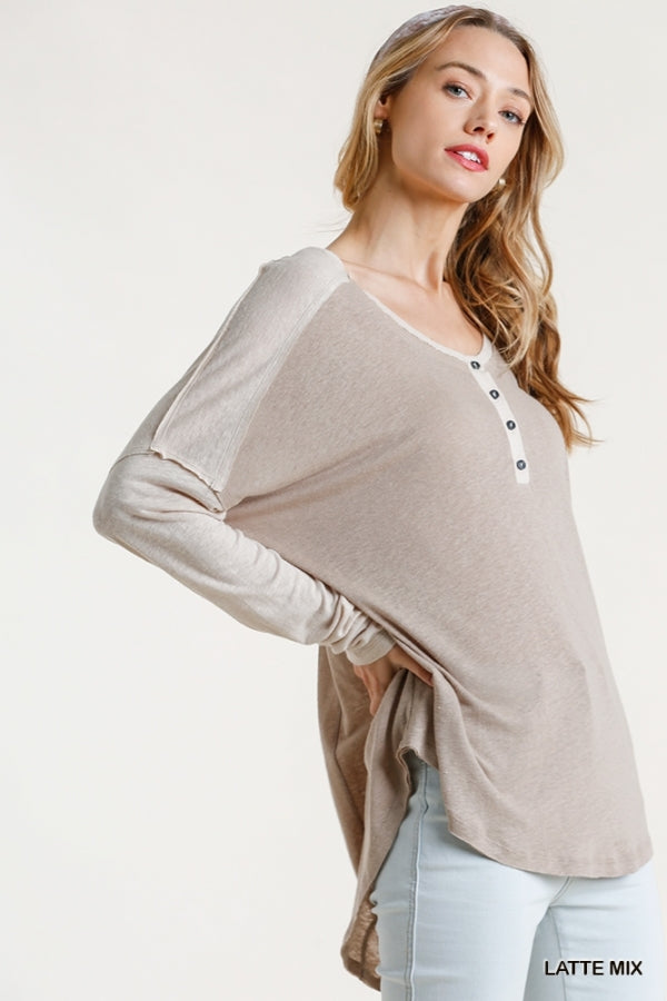 Two Tone Henley - Latte Mix