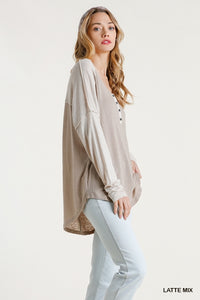 Two Tone Henley - Latte Mix